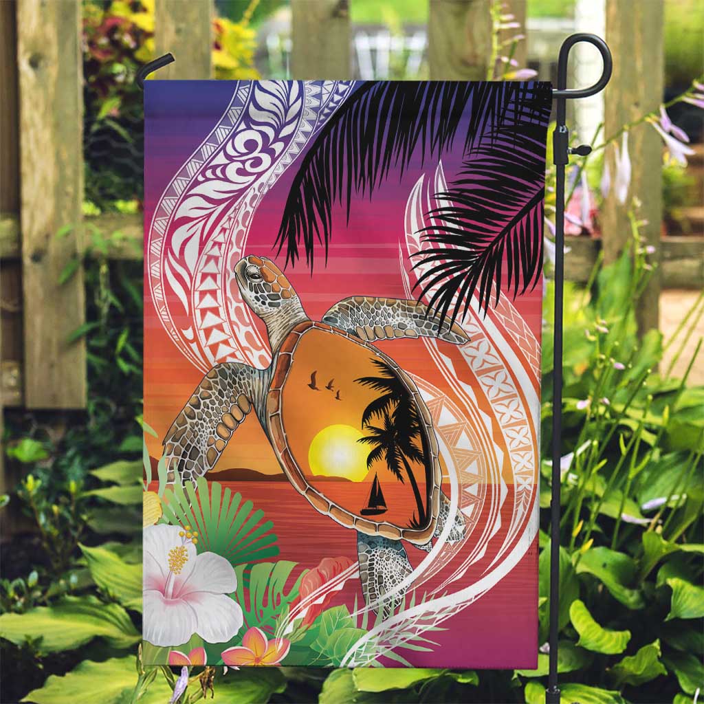 Polynesian Dreamy Turtle Garden Flag Sunset Scenery