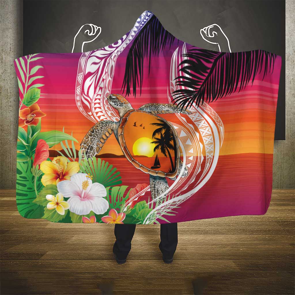 Polynesian Dreamy Turtle Hooded Blanket Sunset Scenery LT7 - Polynesian Pride