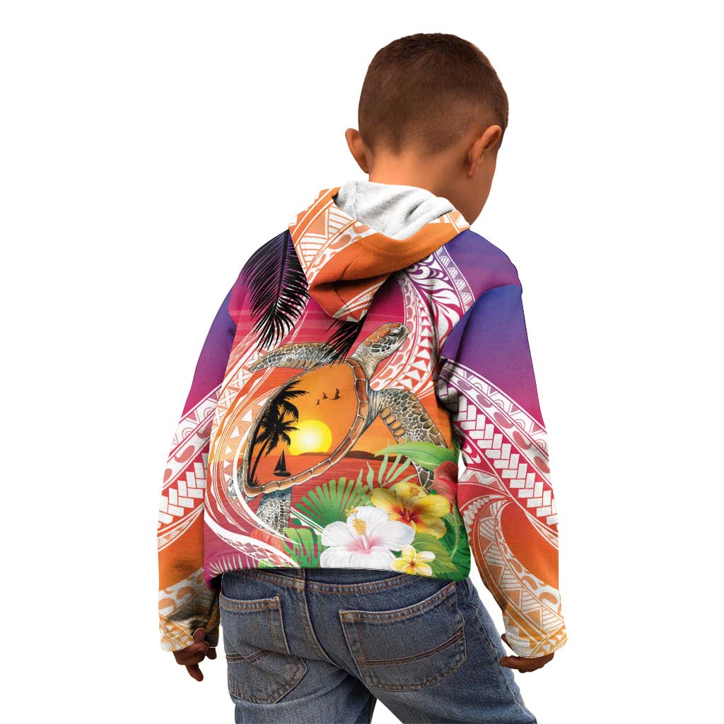 Polynesian Dreamy Turtle Kid Hoodie Sunset Scenery
