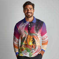 Polynesian Dreamy Turtle Long Sleeve Polo Shirt Sunset Scenery