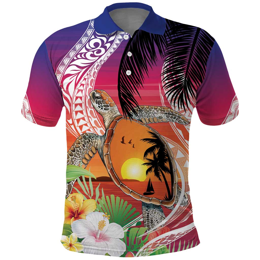 Polynesian Dreamy Turtle Polo Shirt Sunset Scenery
