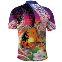 Polynesian Dreamy Turtle Polo Shirt Sunset Scenery