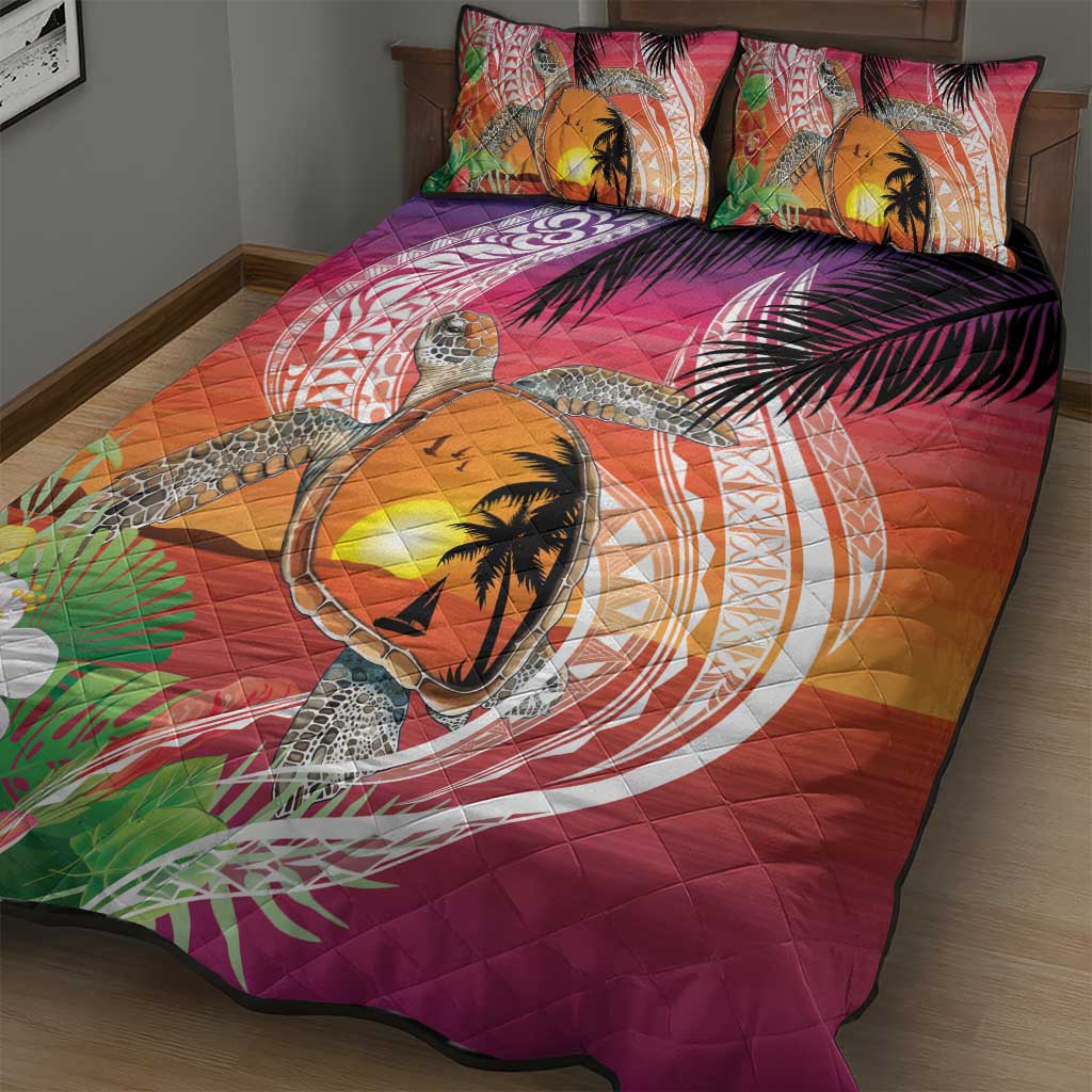 Polynesian Dreamy Turtle Quilt Bed Set Sunset Scenery