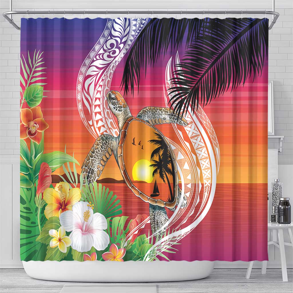 Polynesian Dreamy Turtle Shower Curtain Sunset Scenery LT7 - Polynesian Pride