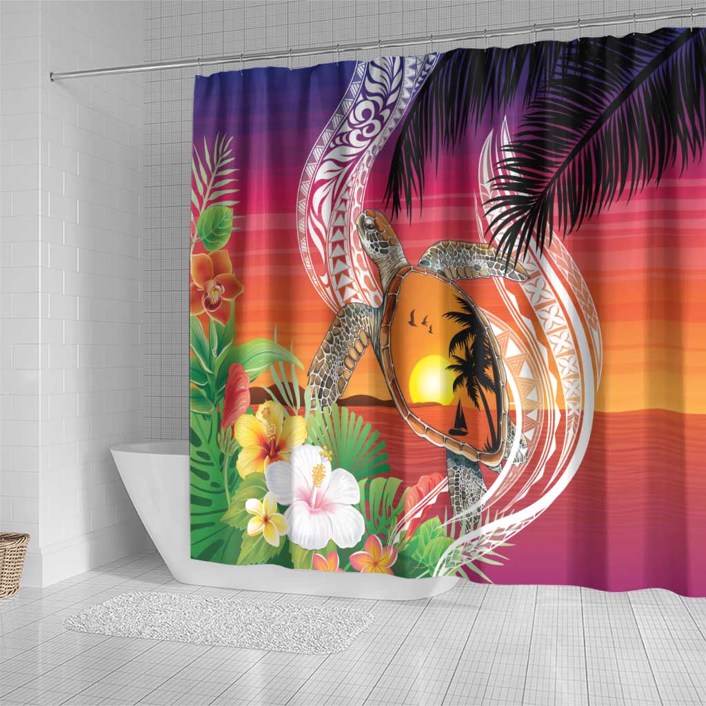 Polynesian Dreamy Turtle Shower Curtain Sunset Scenery LT7 - Polynesian Pride