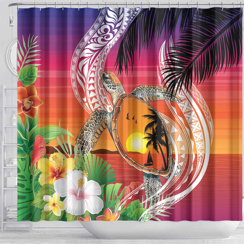 Polynesian Dreamy Turtle Shower Curtain Sunset Scenery LT7 - Polynesian Pride