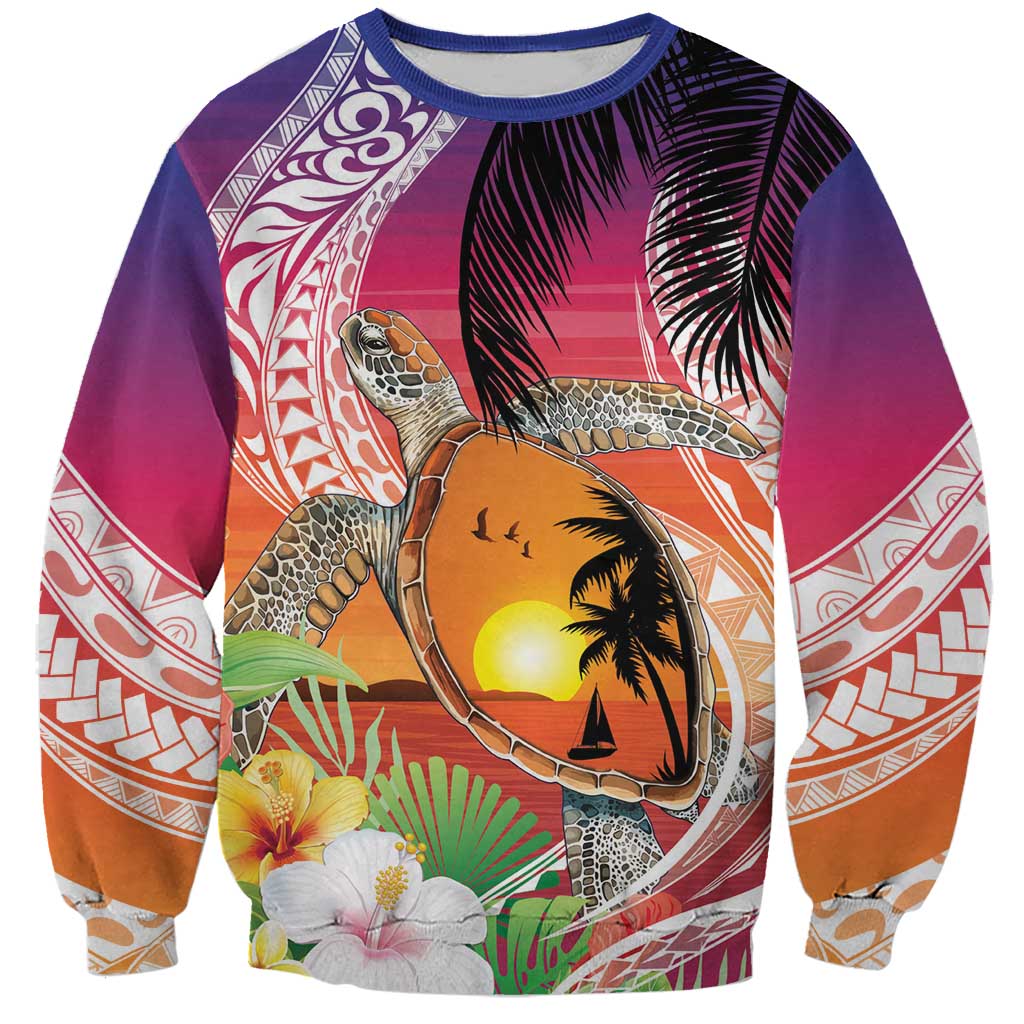 Polynesian Dreamy Turtle Sweatshirt Sunset Scenery