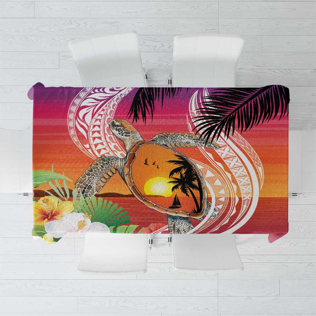 Polynesian Dreamy Turtle Tablecloth Sunset Scenery
