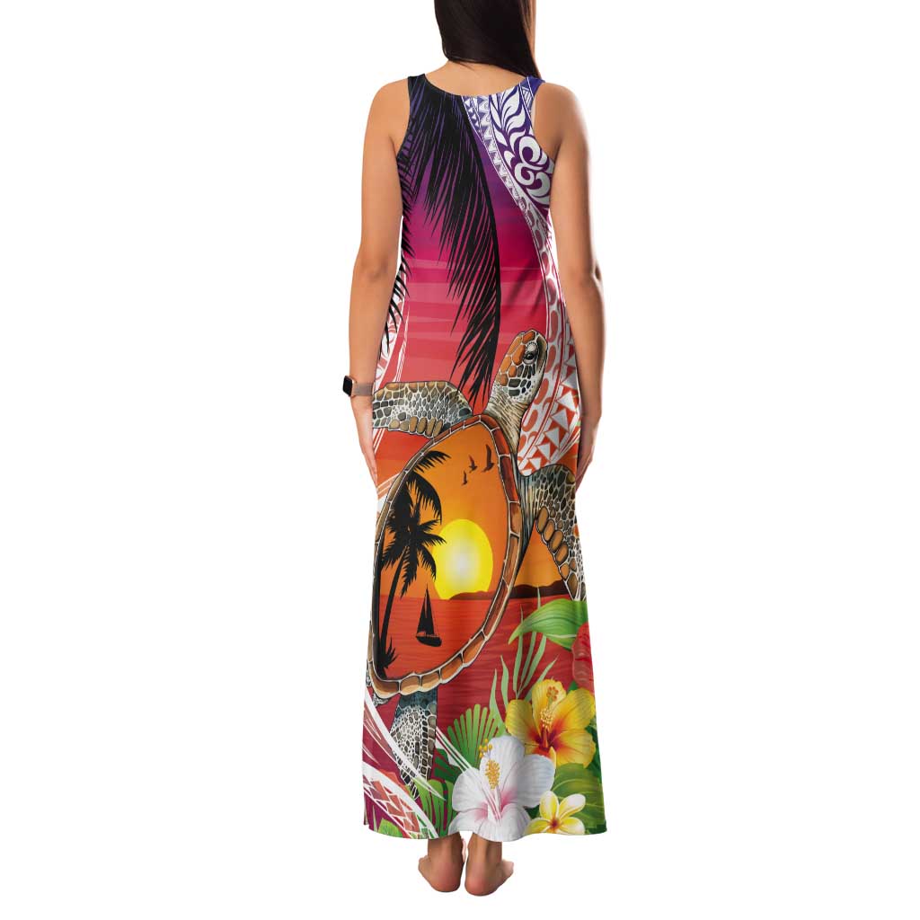 Polynesian Dreamy Turtle Tank Maxi Dress Sunset Scenery