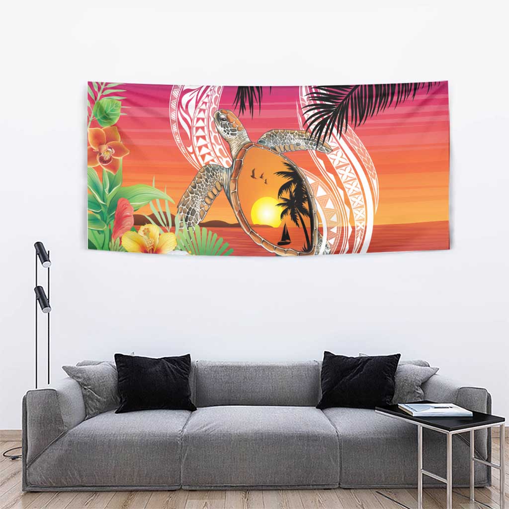Polynesian Dreamy Turtle Tapestry Sunset Scenery