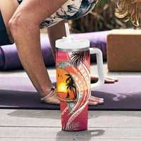 Polynesian Dreamy Turtle Tumbler With Handle Sunset Scenery