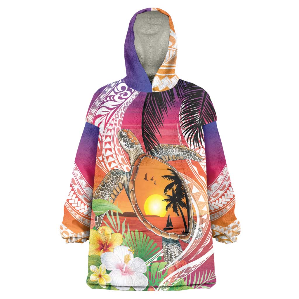 Polynesian Dreamy Turtle Wearable Blanket Hoodie Sunset Scenery LT7 One Size Art - Polynesian Pride