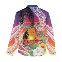 Polynesian Dreamy Turtle Women Casual Shirt Sunset Scenery