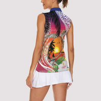 Polynesian Dreamy Turtle Women Sleeveless Polo Shirt Sunset Scenery