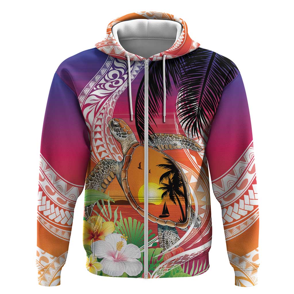 Polynesian Dreamy Turtle Zip Hoodie Sunset Scenery LT7 Zip Hoodie Art - Polynesian Pride