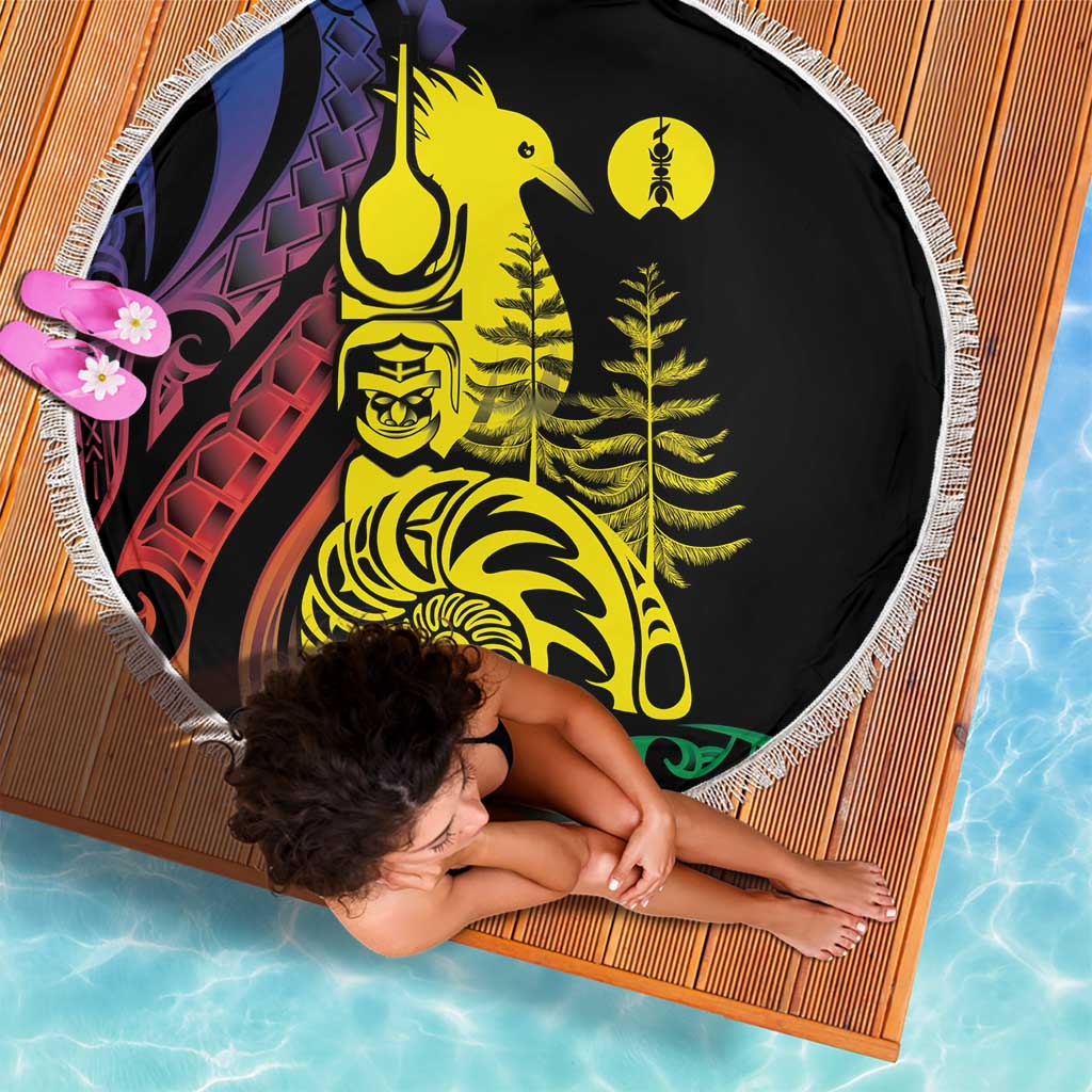 New Caledonia Kanaky Beach Blanket Stylized Fleche Faitiere With Kagu Bird