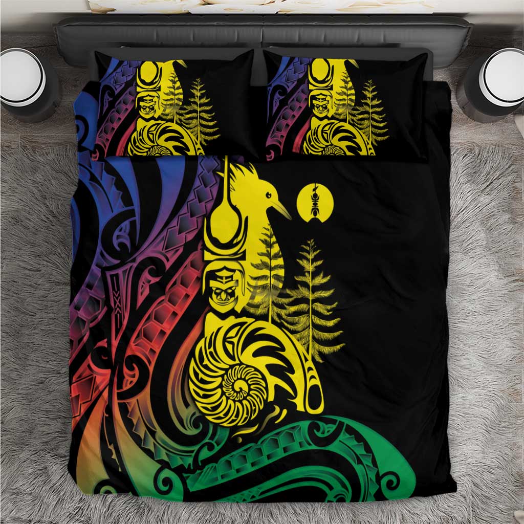 New Caledonia Kanaky Bedding Set Stylized Fleche Faitiere With Kagu Bird