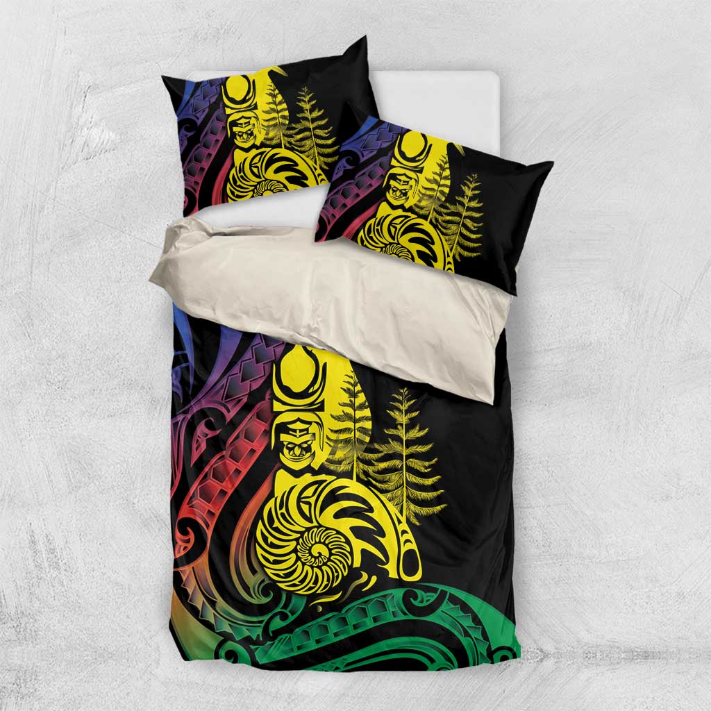 New Caledonia Kanaky Bedding Set Stylized Fleche Faitiere With Kagu Bird