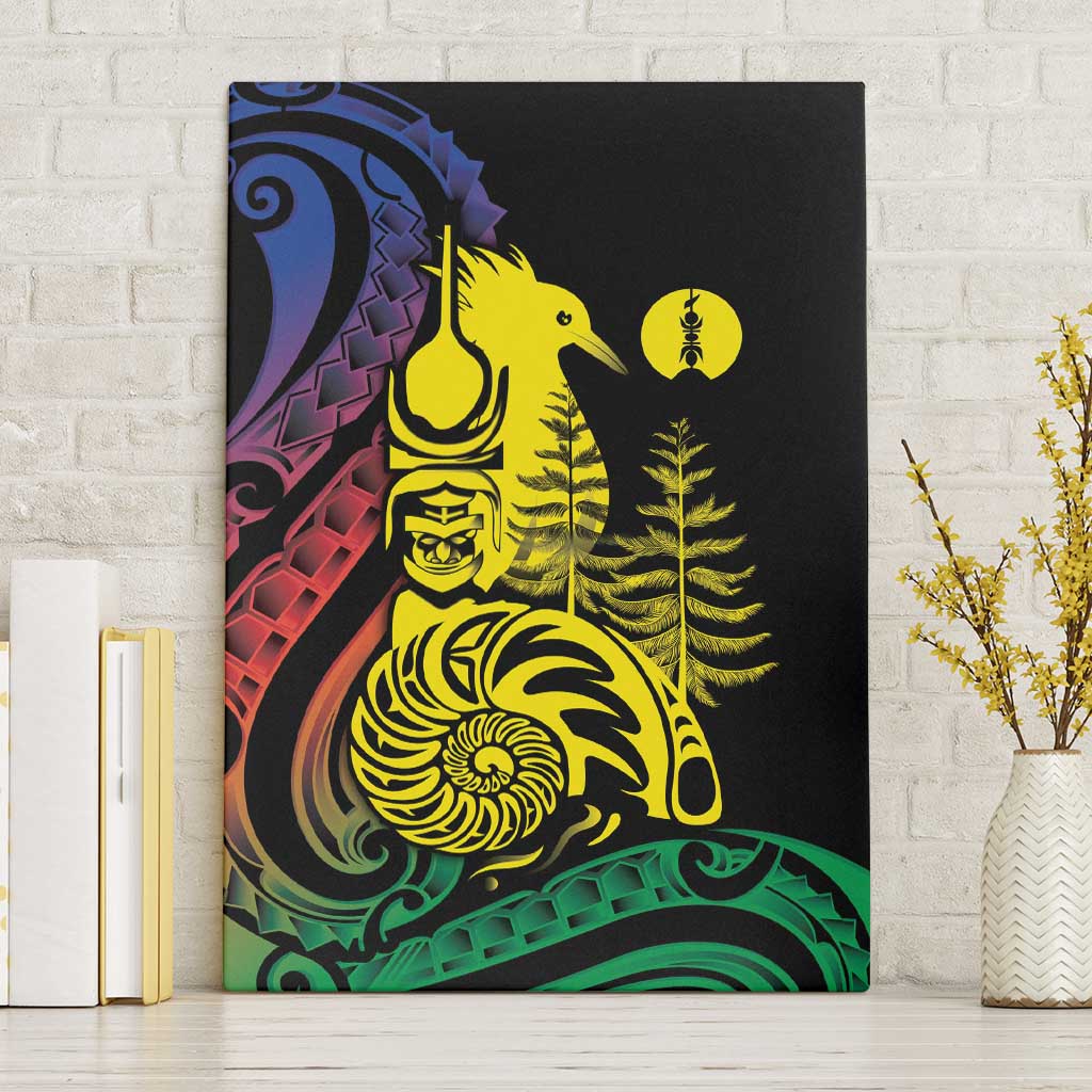 New Caledonia Kanaky Canvas Wall Art Stylized Fleche Faitiere With Kagu Bird LT7 Without Frame Black - Polynesian Pride