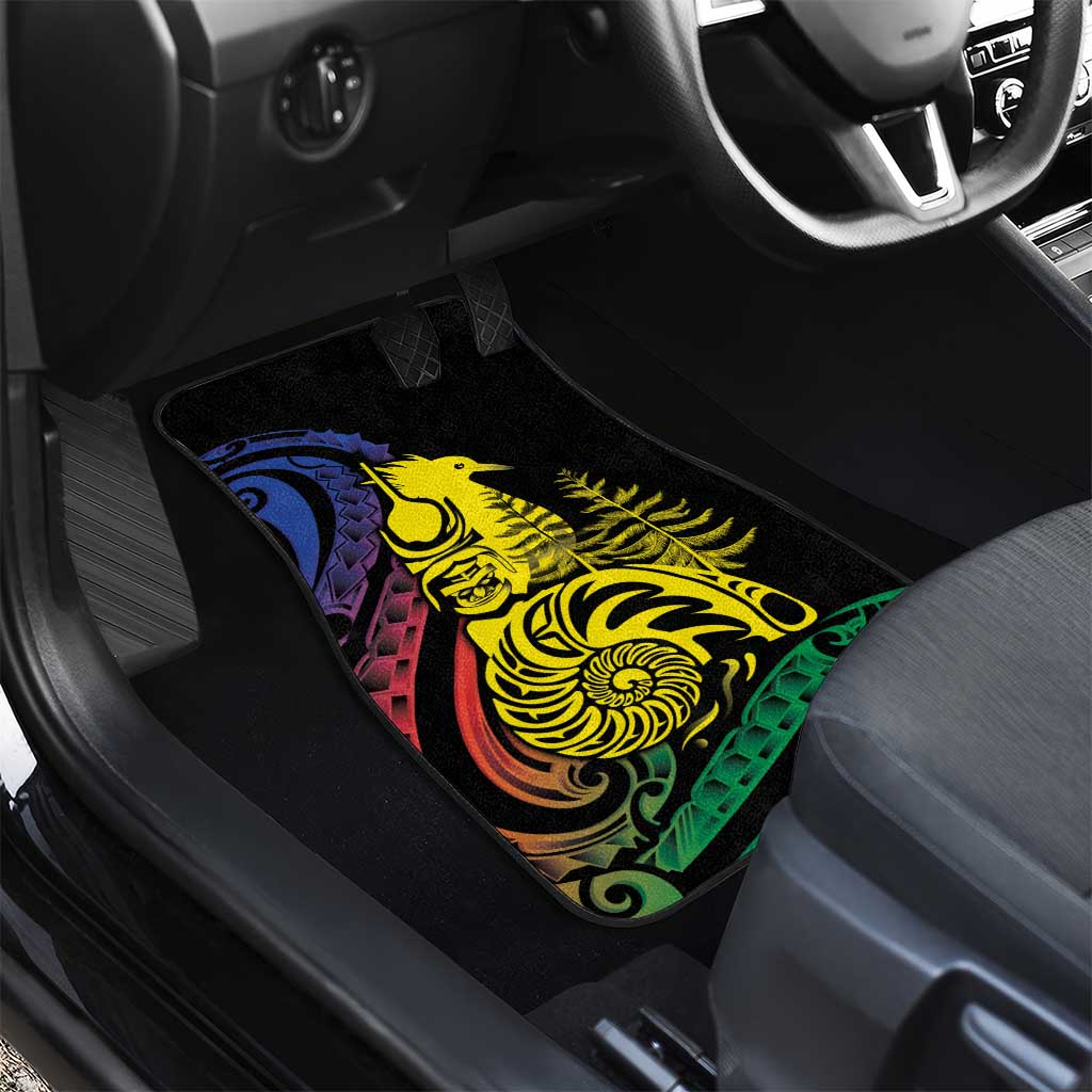 New Caledonia Kanaky Car Mats Stylized Fleche Faitiere With Kagu Bird