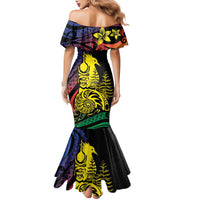 New Caledonia Kanaky Family Matching Mermaid Dress and Hawaiian Shirt Stylized Fleche Faitiere With Kagu Bird