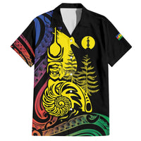 New Caledonia Kanaky Family Matching Off Shoulder Maxi Dress and Hawaiian Shirt Stylized Fleche Faitiere With Kagu Bird