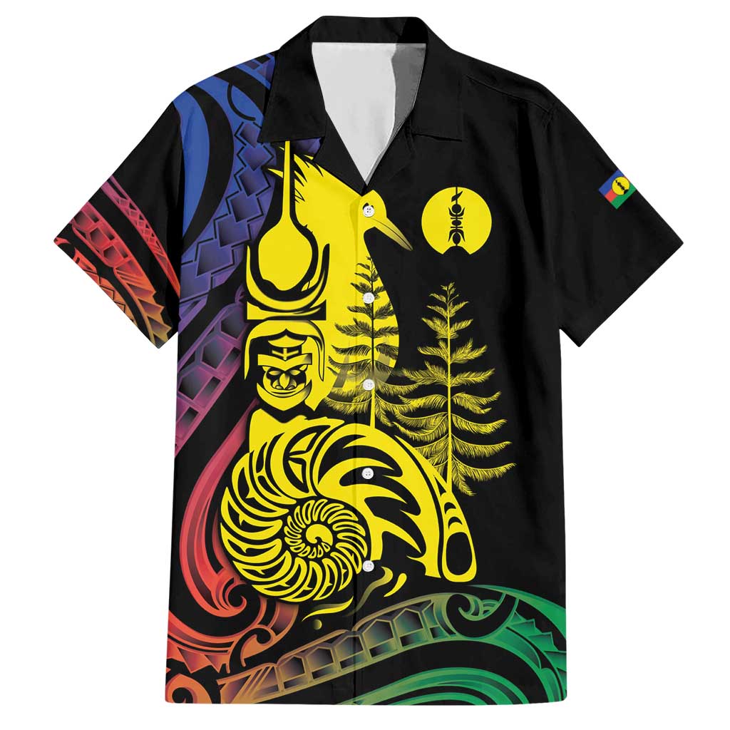 New Caledonia Kanaky Hawaiian Shirt Stylized Fleche Faitiere With Kagu Bird LT7 Black - Polynesian Pride