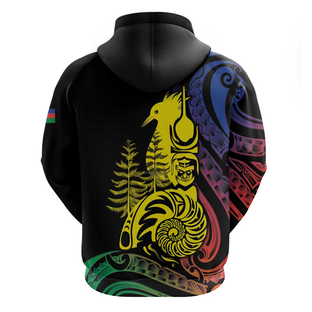 New Caledonia Kanaky Hoodie Stylized Fleche Faitiere With Kagu Bird