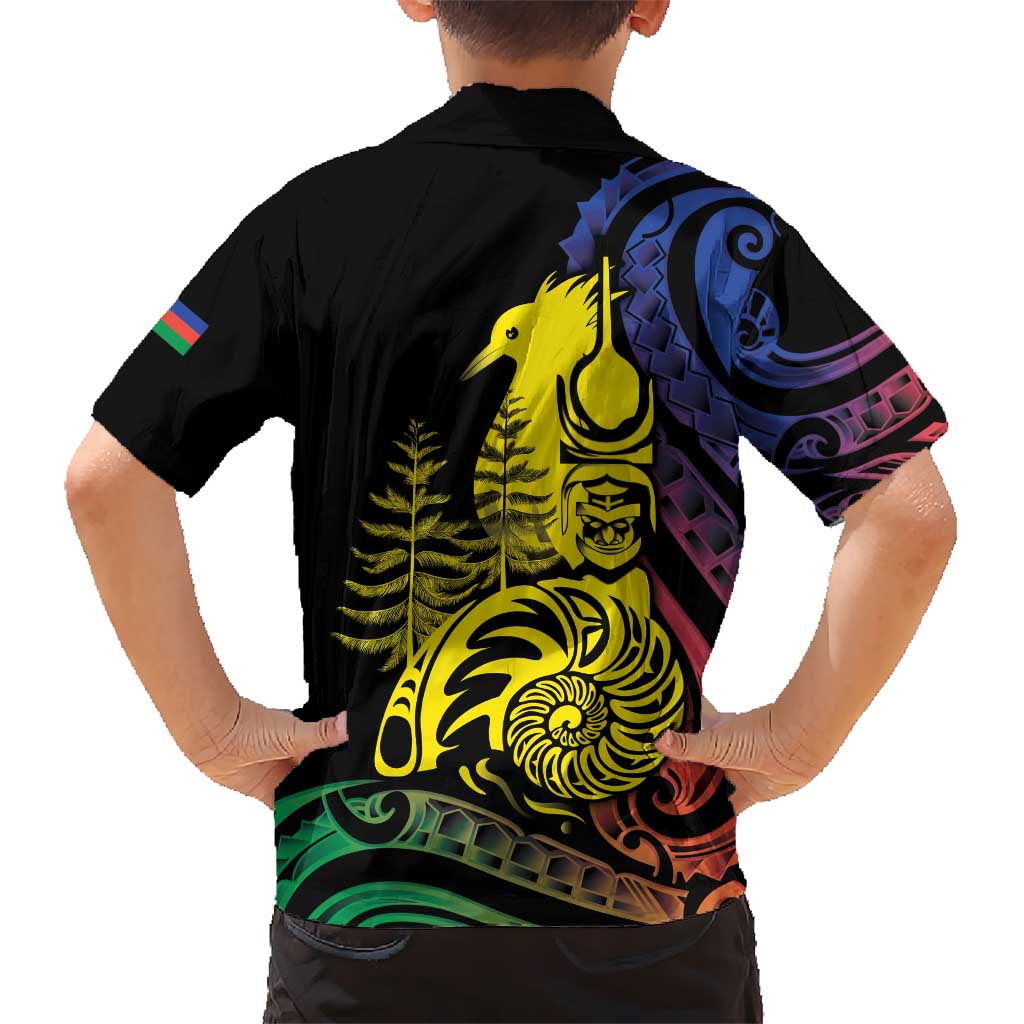 New Caledonia Kanaky Kid Hawaiian Shirt Stylized Fleche Faitiere With Kagu Bird