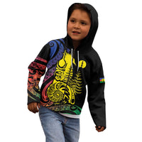 New Caledonia Kanaky Kid Hoodie Stylized Fleche Faitiere With Kagu Bird