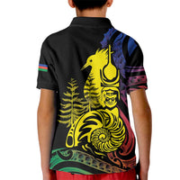 New Caledonia Kanaky Kid Polo Shirt Stylized Fleche Faitiere With Kagu Bird