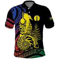 New Caledonia Kanaky Polo Shirt Stylized Fleche Faitiere With Kagu Bird