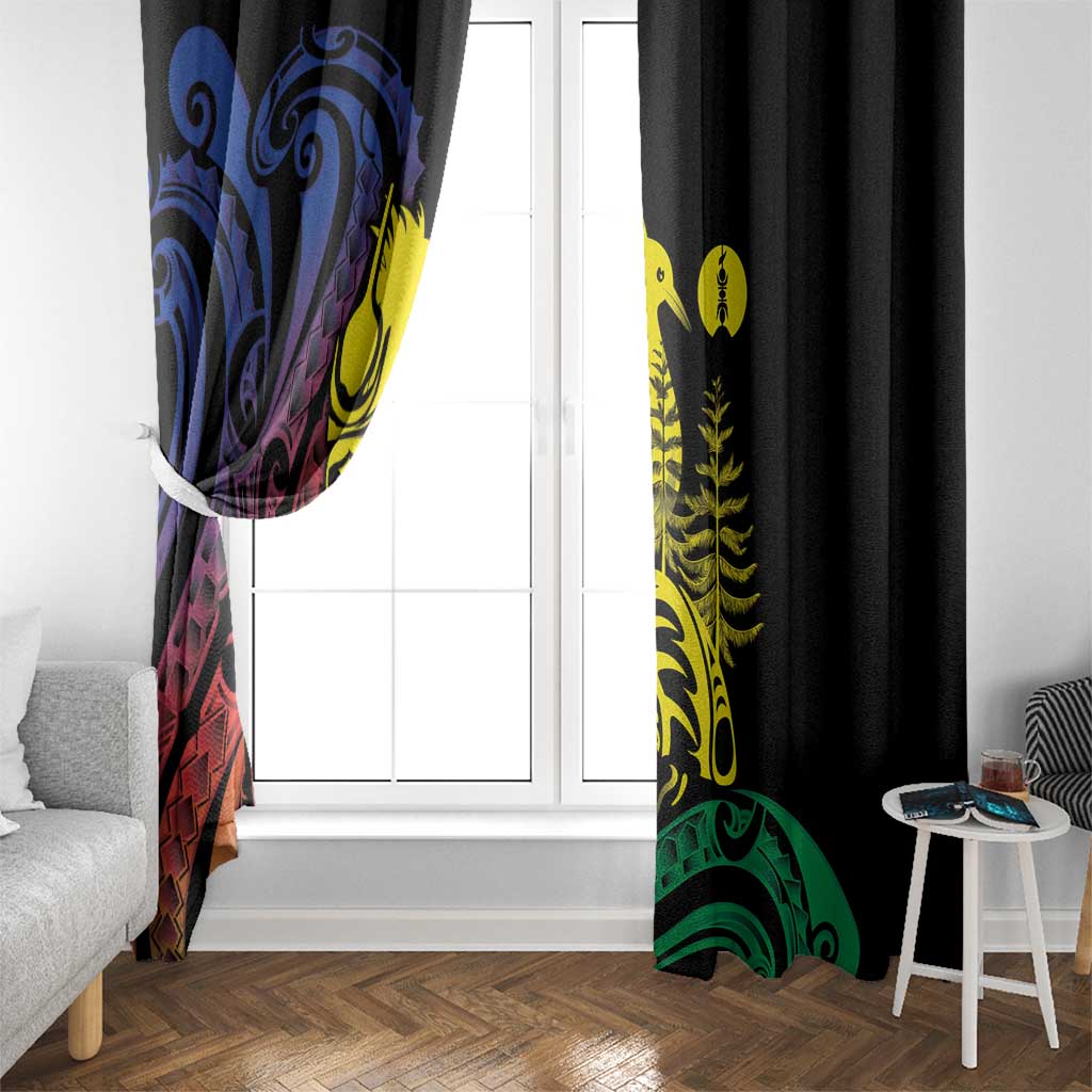 New Caledonia Kanaky Window Curtain Stylized Fleche Faitiere With Kagu Bird