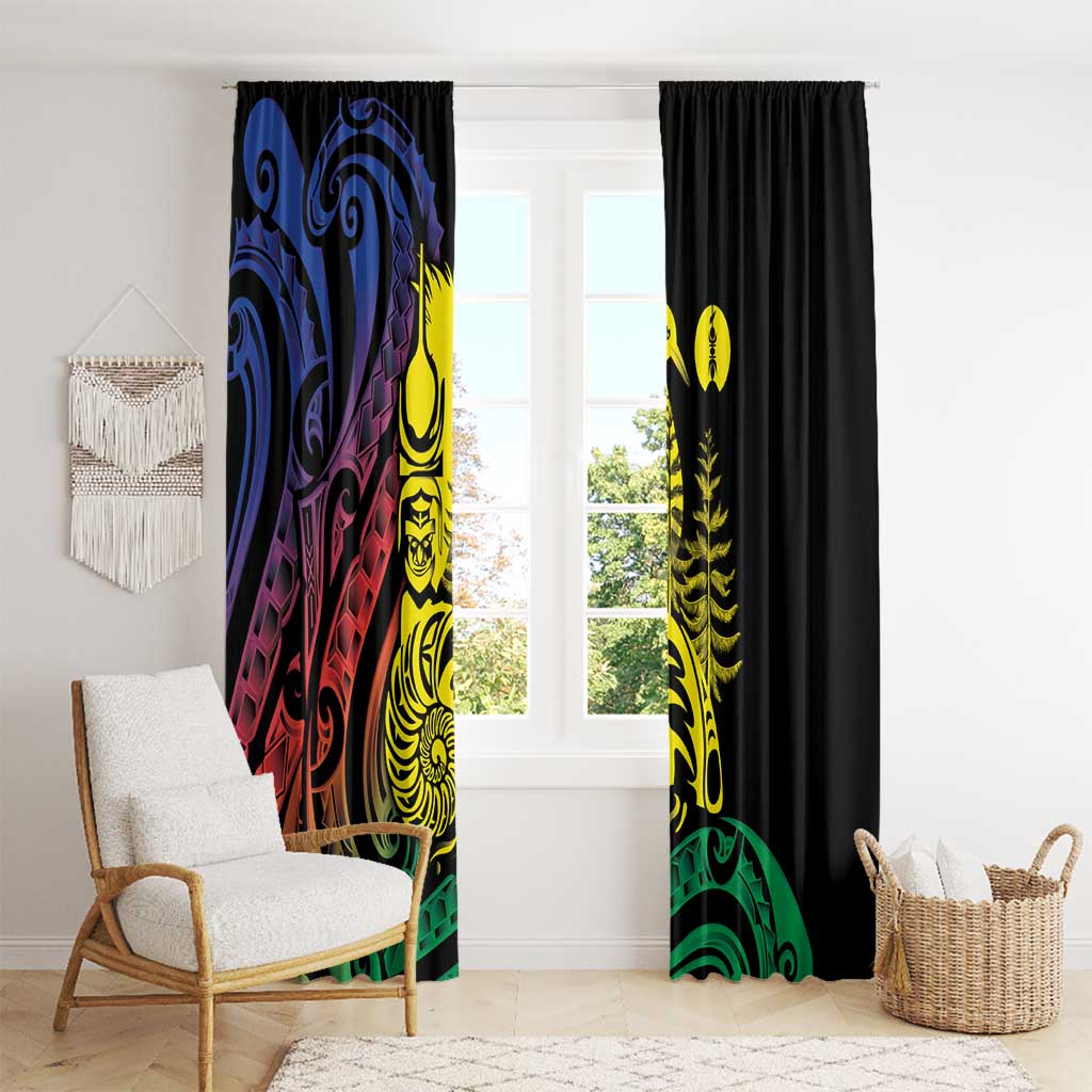 New Caledonia Kanaky Window Curtain Stylized Fleche Faitiere With Kagu Bird