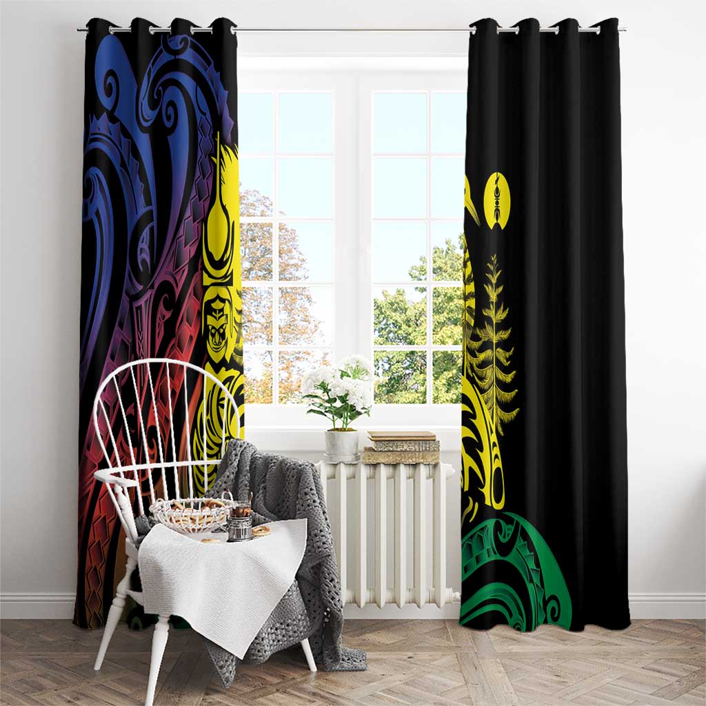New Caledonia Kanaky Window Curtain Stylized Fleche Faitiere With Kagu Bird