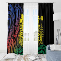 New Caledonia Kanaky Window Curtain Stylized Fleche Faitiere With Kagu Bird