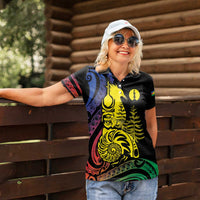 New Caledonia Kanaky Women Polo Shirt Stylized Fleche Faitiere With Kagu Bird