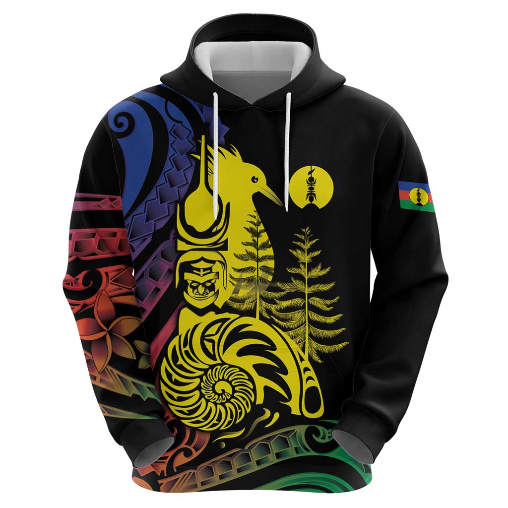 New Caledonia Kanaky Zip Hoodie Stylized Fleche Faitiere With Kagu Bird