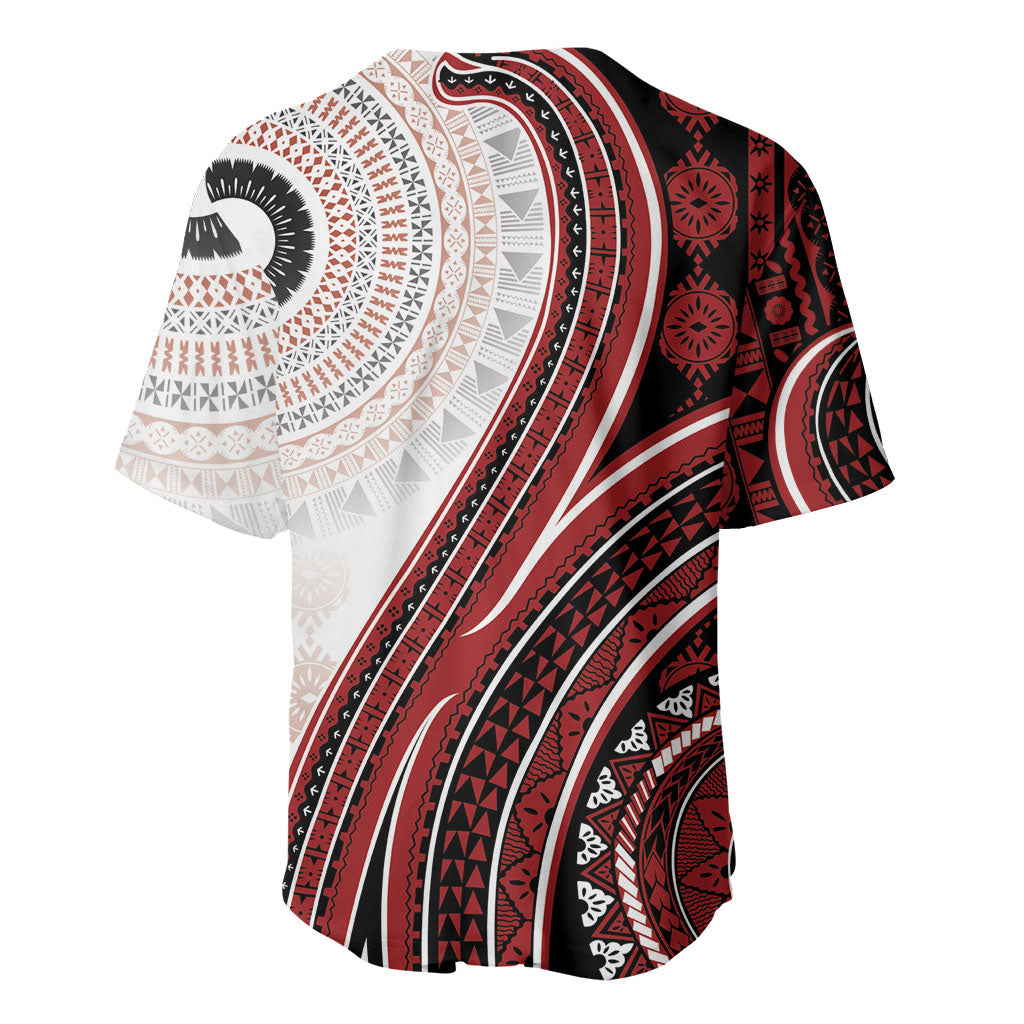 Bula Fiji Vintage Tapa Baseball Jersey Kaivity Masi Wave Motifs - Red LT7 - Polynesian Pride