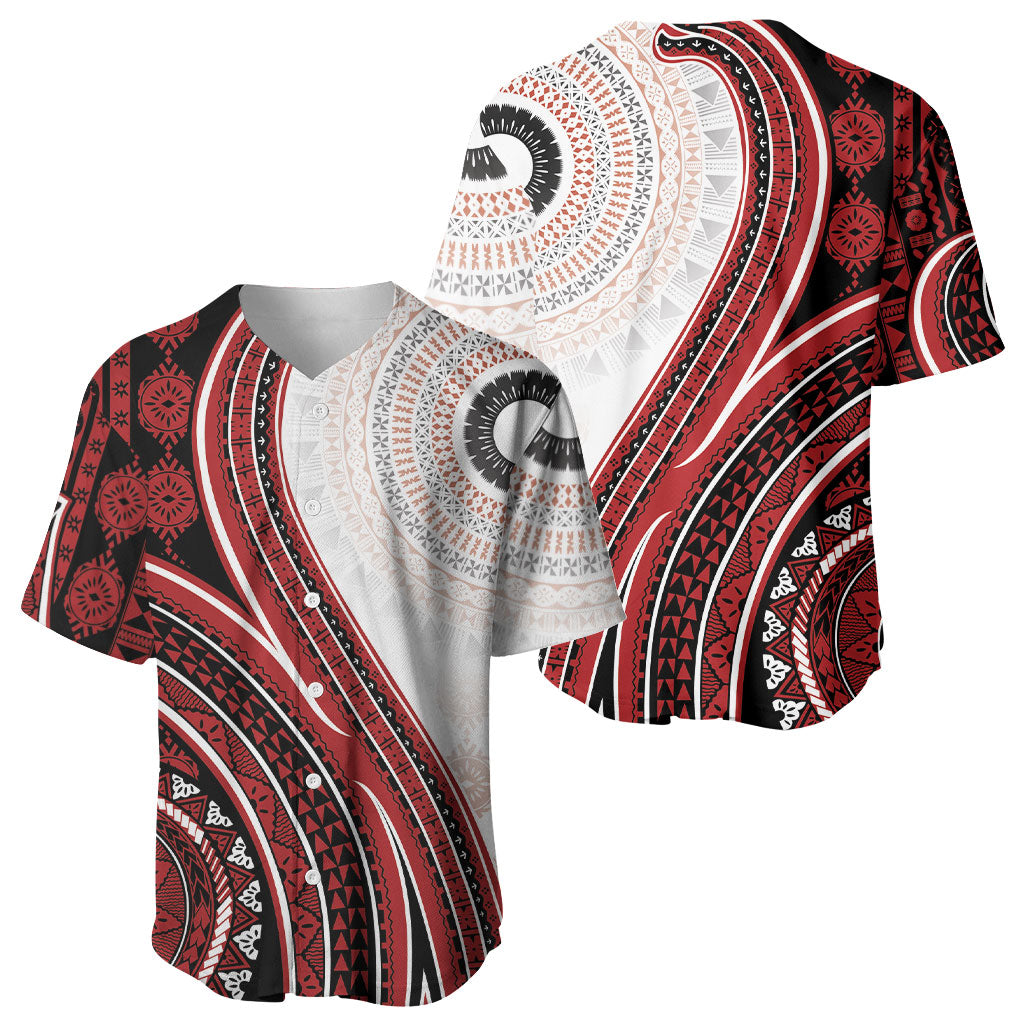 Bula Fiji Vintage Tapa Baseball Jersey Kaivity Masi Wave Motifs - Red LT7 - Polynesian Pride