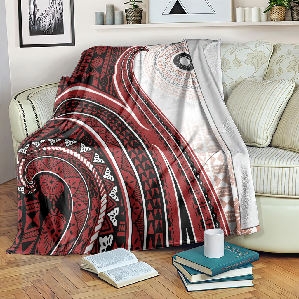 Bula Fiji Vintage Tapa Blanket Kaivity Masi Wave Motifs - Red