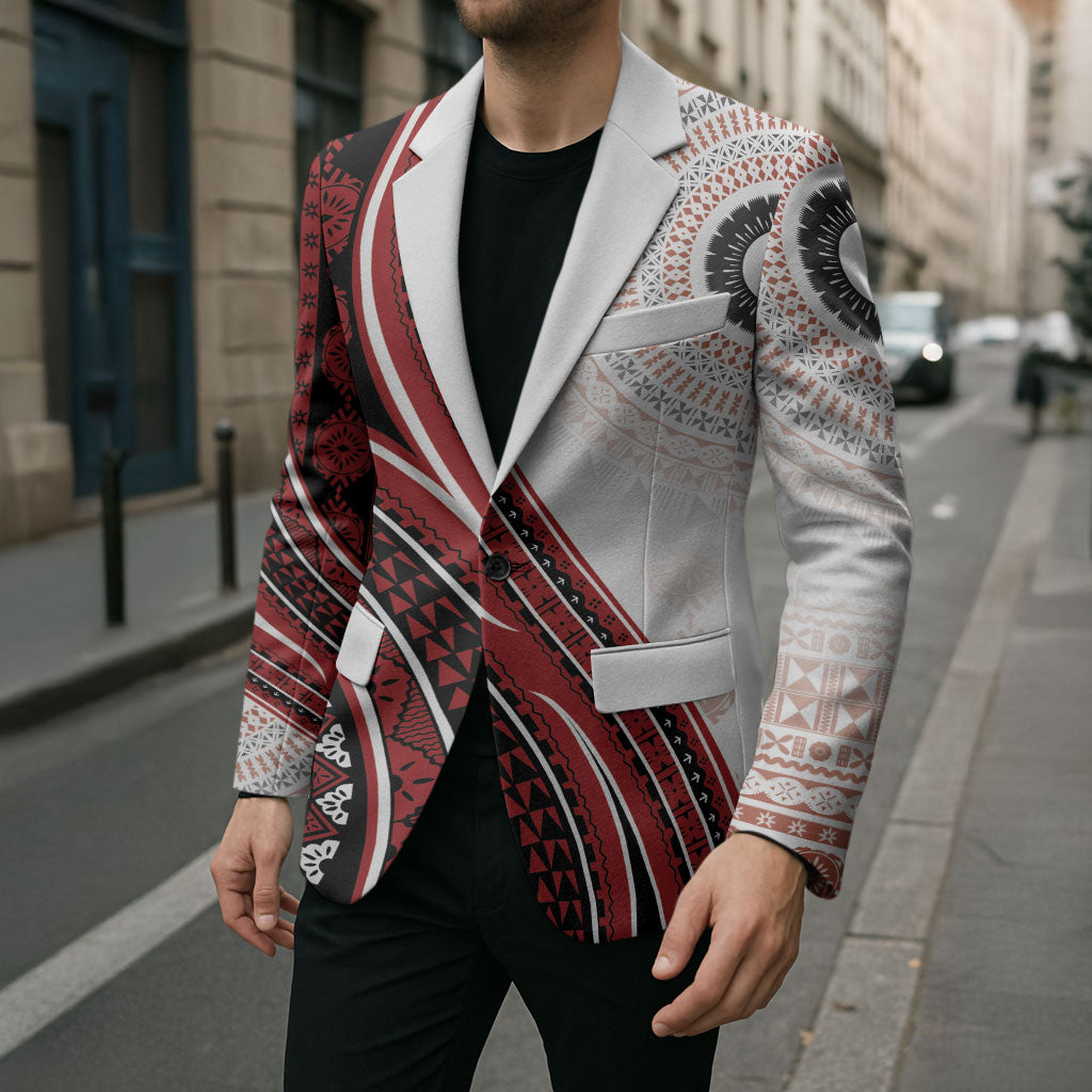 Bula Fiji Vintage Tapa Blazer Kaivity Masi Wave Motifs - Red LT7 - Polynesian Pride