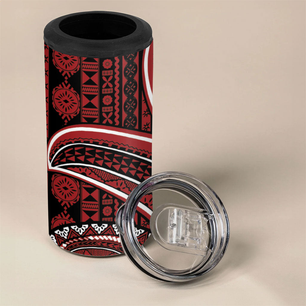 Bula Fiji Vintage Tapa 4 in 1 Can Cooler Tumbler Kaivity Masi Wave Motifs - Red