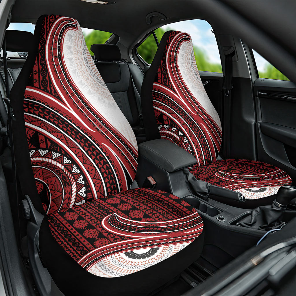 Bula Fiji Vintage Tapa Car Seat Cover Kaivity Masi Wave Motifs - Red LT7 One Size Red - Polynesian Pride