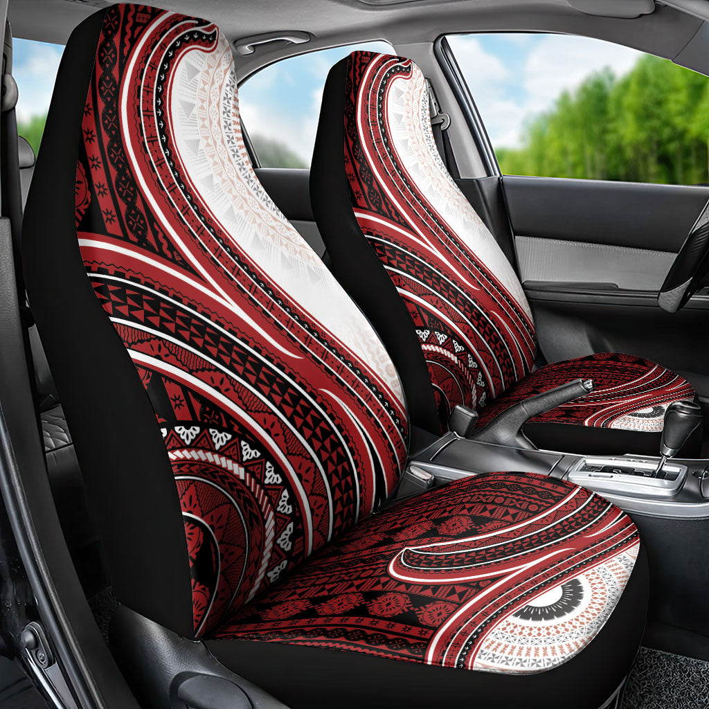 Bula Fiji Vintage Tapa Car Seat Cover Kaivity Masi Wave Motifs - Red LT7 - Polynesian Pride