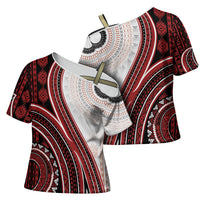 Bula Fiji Vintage Tapa Cross Shoulder Shirt Kaivity Masi Wave Motifs - Red LT7 - Polynesian Pride