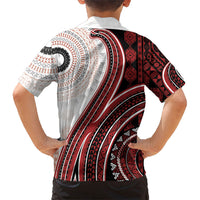 Bula Fiji Vintage Tapa Family Matching Off Shoulder Maxi Dress and Hawaiian Shirt Kaivity Masi Wave Motifs - Red