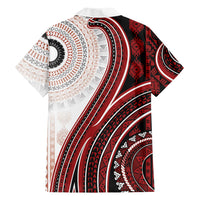 Bula Fiji Vintage Tapa Family Matching Short Sleeve Bodycon Dress and Hawaiian Shirt Kaivity Masi Wave Motifs - Red