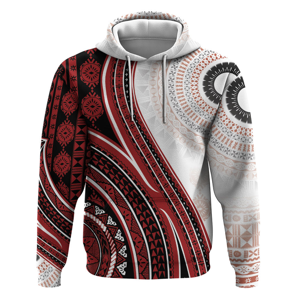Bula Fiji Vintage Tapa Hoodie Kaivity Masi Wave Motifs - Red LT7 Pullover Hoodie Red - Polynesian Pride