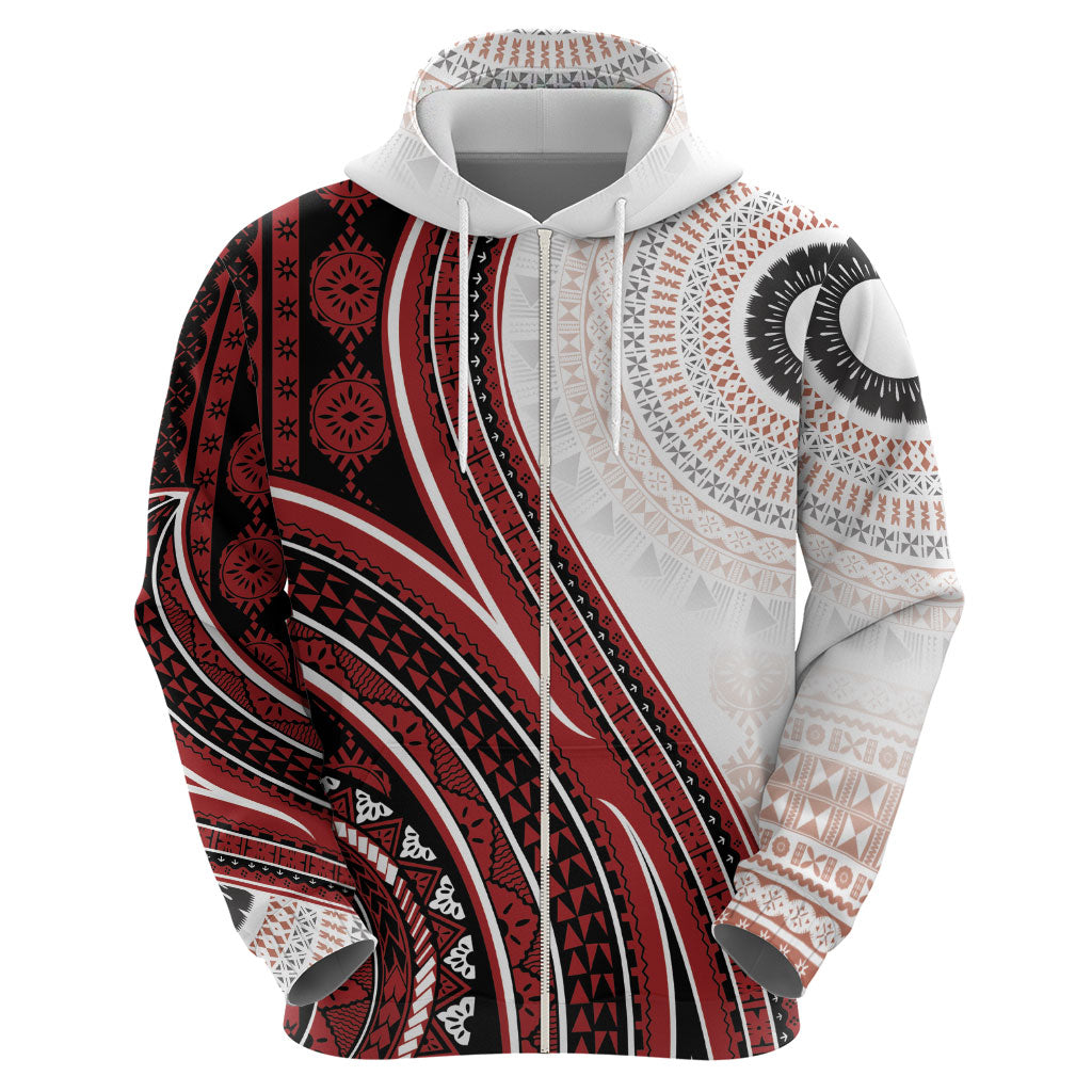 Bula Fiji Vintage Tapa Hoodie Kaivity Masi Wave Motifs - Red LT7 - Polynesian Pride
